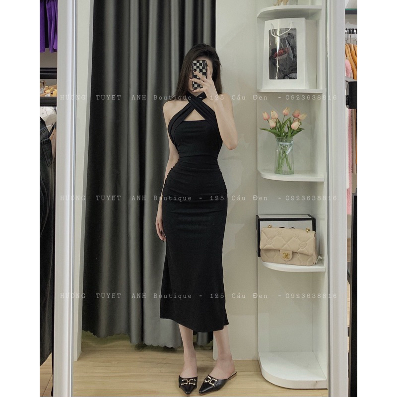 Đầm chéo cổ dáng dài