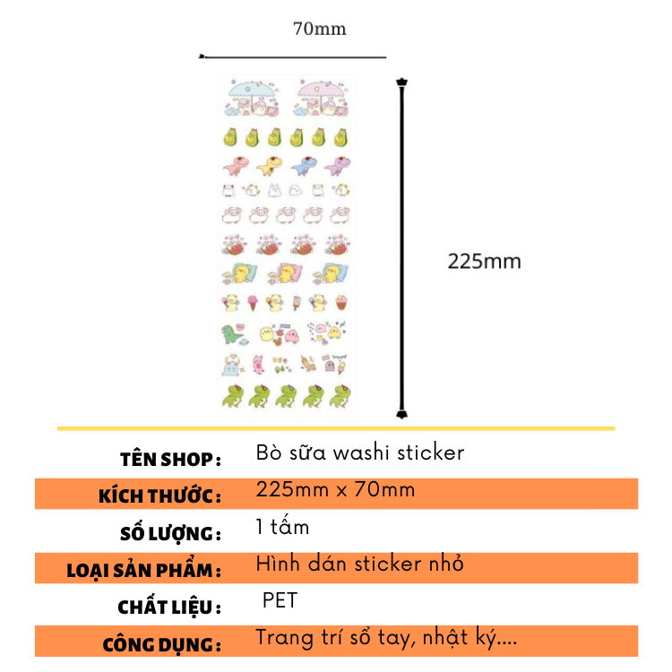 Sticker Mini Cute Dễ Thương Hình Dán Trong Suốt Anime Dán Sổ Tay Bò Sữa ST85