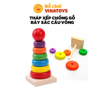 Đồ chơi cho bé tháp xếp chồng gỗ 7 sắc cầu vồng Đồ chơi gỗ thông minh cho bé VINATOYS