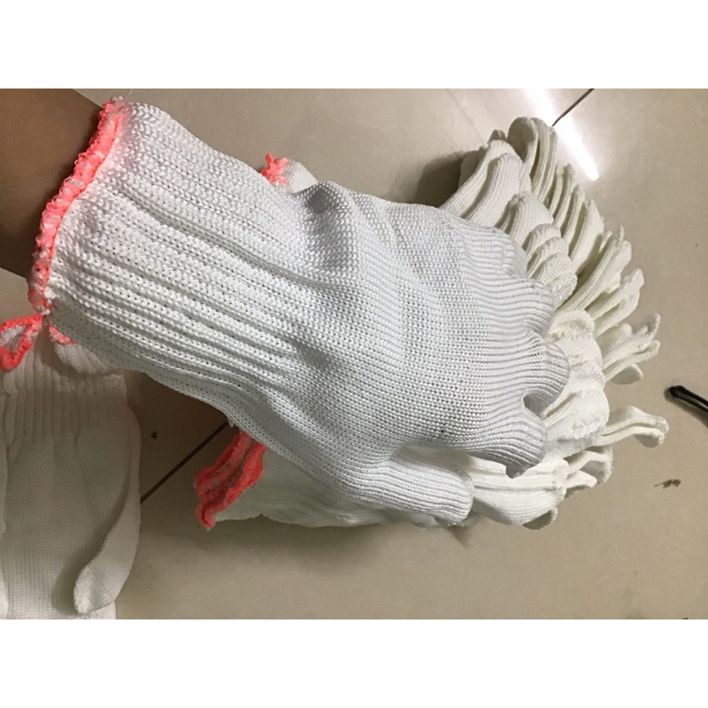 10 đôi găng tay bảo hộ lao động sợi poly 50 ôm sát chống trượt, chống giãn