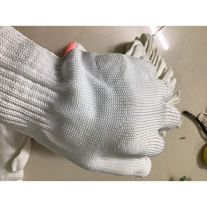 10 đôi găng tay bảo hộ lao động sợi poly 50 ôm sát chống trượt, chống giãn