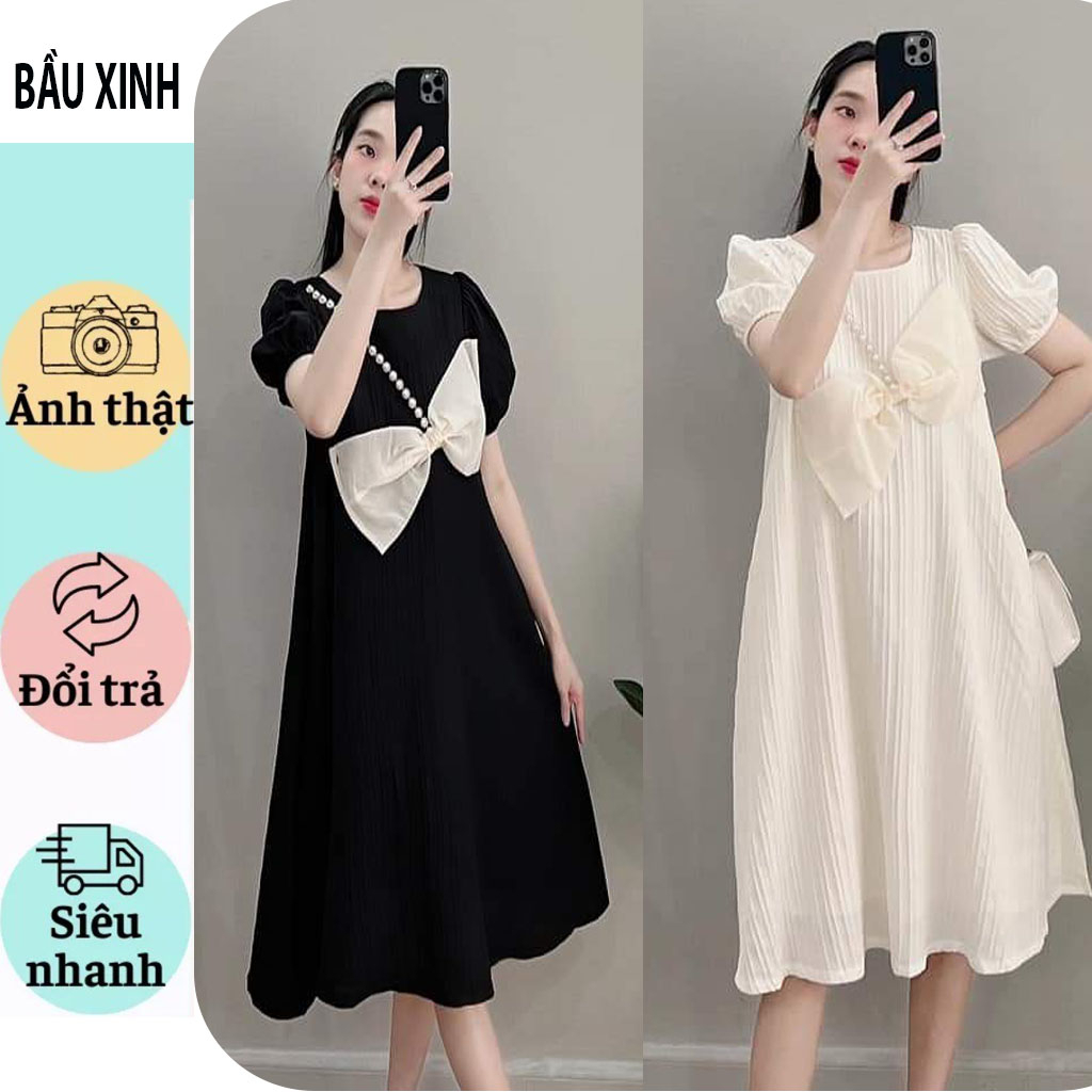 VÁY BẦU DỰ TIỆC,CÔNG SỞ SANG CHẢNH-ĐẦM BẦU THỜI TRANG HÀN CỔ NƠ ĐÍNH NGỌC XINIH XẮN VẢI GÂN ĐŨI MỀM MÁT BIGSIZE
