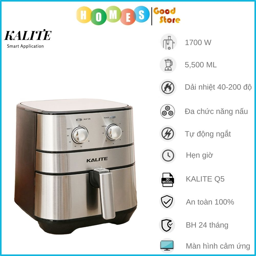 [Hỏa Tốc] Nồi Chiên Không Dầu KALITE Q5 Tiêu Chuẩn Châu Âu Dung Tích 5,5 Lít Công Suất 1700 W - Hàng Chính Hãng