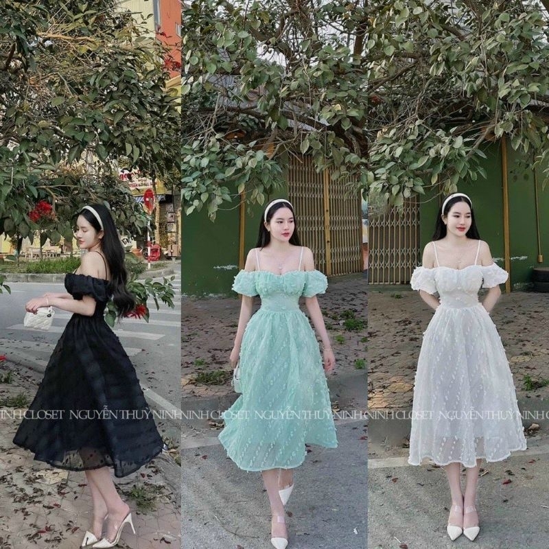đầm nữ đám cưới đi biển dự tiệc dáng dài hai dây tay cách điệu sang chảnh dễ thương phù hợp cho các buổi tiệc 179