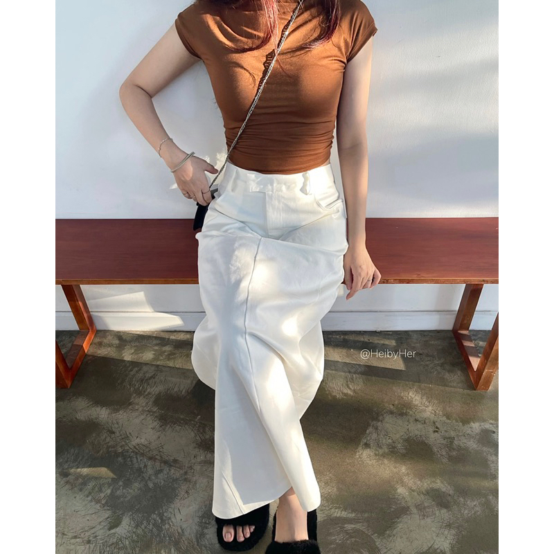 LONG SKIRT - Chân váy kaki dáng dài xẻ tà sau HeibyHer