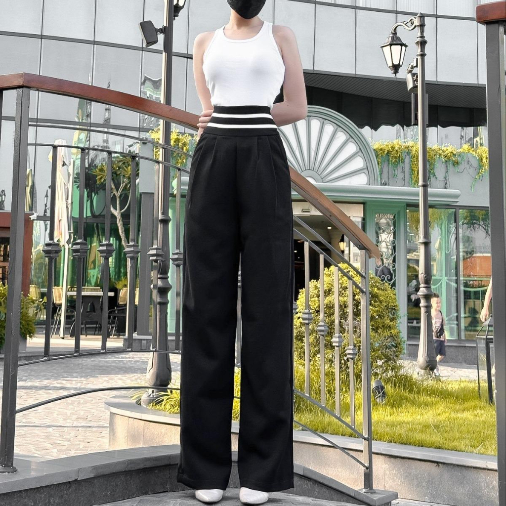 Quần Tây Nữ lưng cao bo viền ống suông Nga Tây Boutique