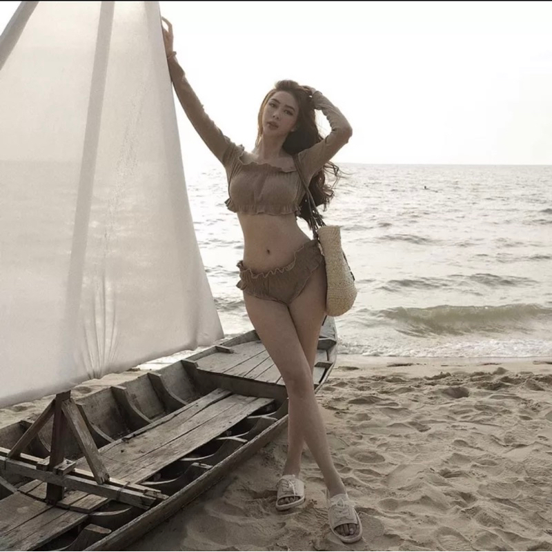 Set đi biển áo trễ vai tay dài-Komistore