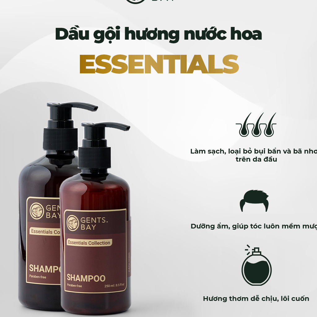 Dầu Gội Hương Nước Hoa Cho Nam, Dầu Gội Essentials Dưỡng Ẩm Gents Bay