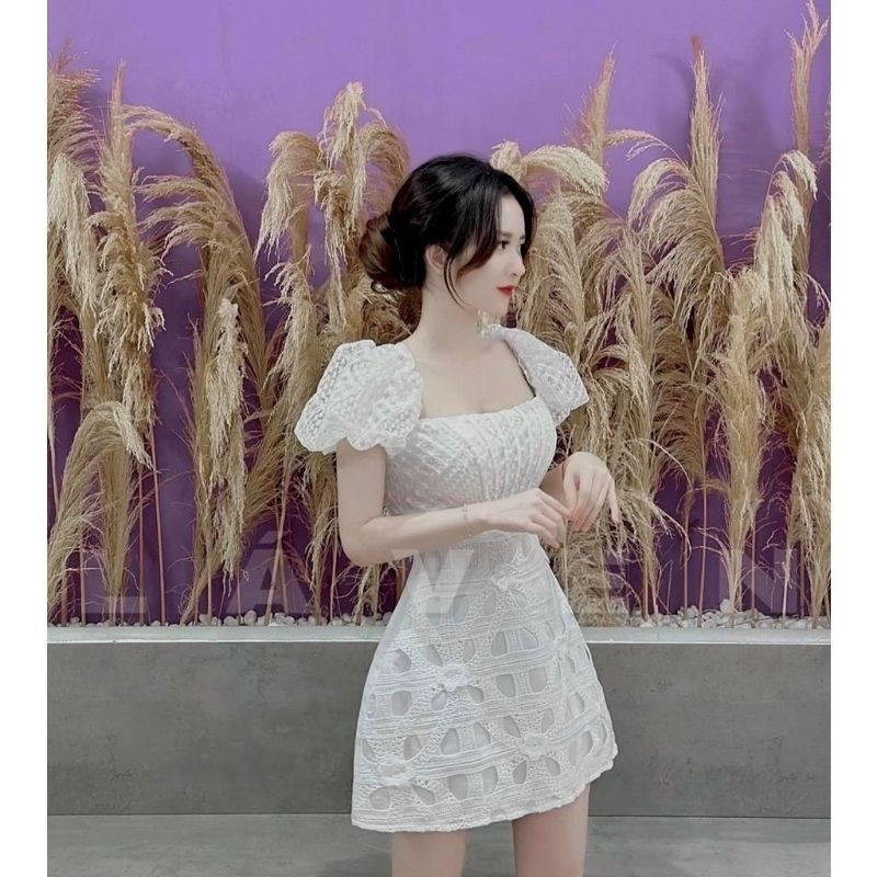 Váy đầm nữ đám cưới dễ thương tay phồng dáng xòe chất lưới thêu hoa cao cấp phù hợp cho nàng đi chơi và dự tiệc 116