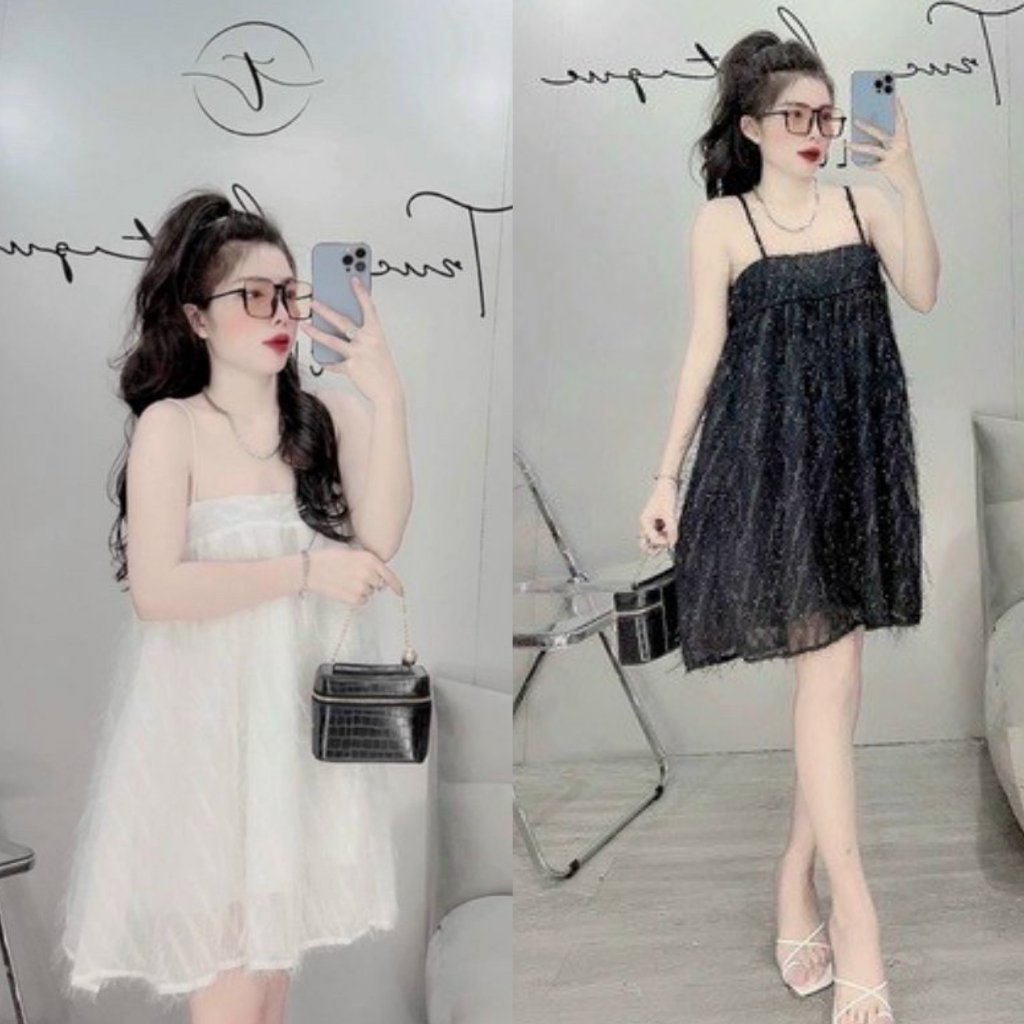 Đầm 2 dây babydoll lông vũ bánh bèo dễ thương với 3 tone màu tươi tắn, xinh xắn cho các nàng đi chơi, đi biển