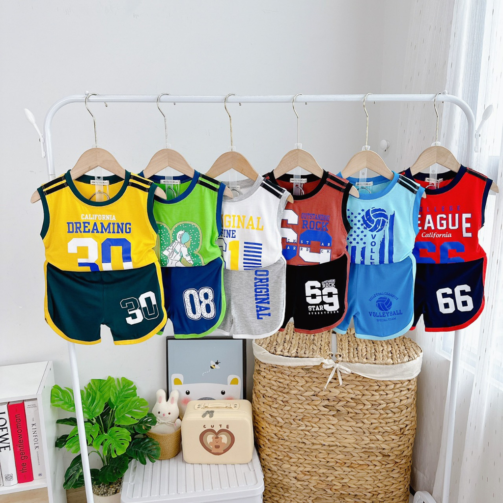 Bộ sát nách thể thao MinkyMom (10-26kg) chạy sọc thật vải thun lạnh mềm mát cho bé trai