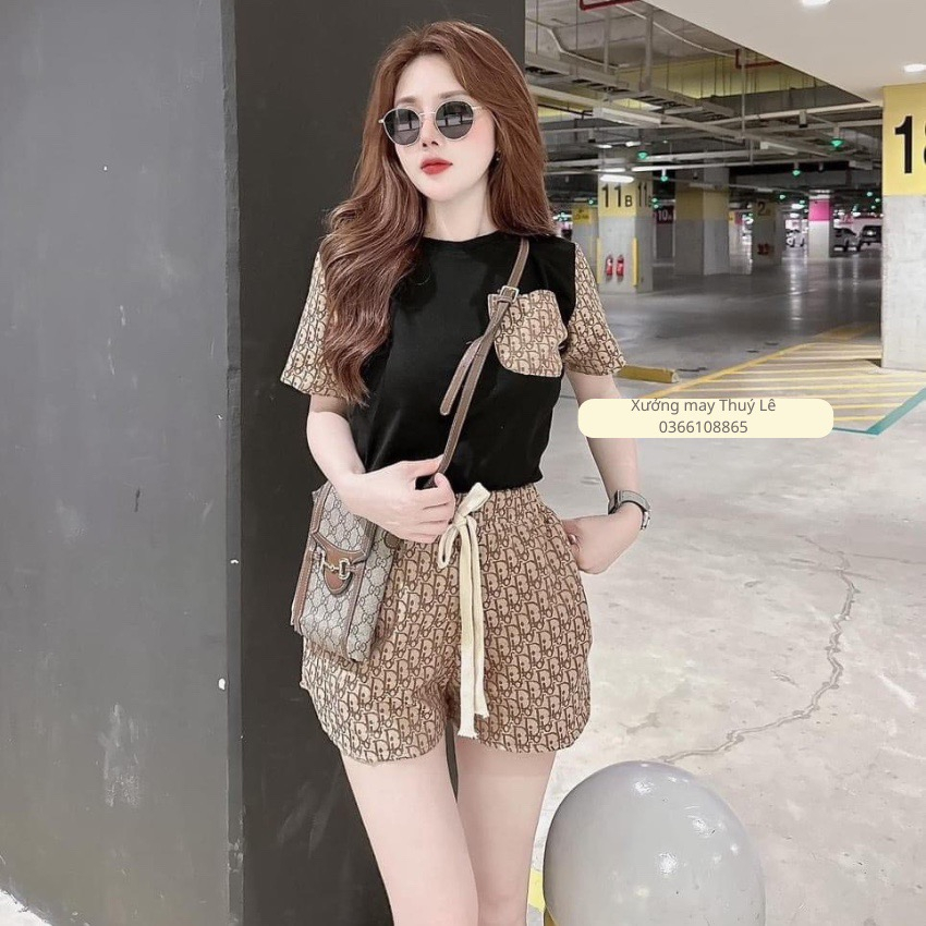 Bộ mặc nhà nữ mùa hè ,sét bộ quần đùi vải thô đẹp ,áo cotton phối cách điệu siêu xinh- mặc nhà ,dạo phố