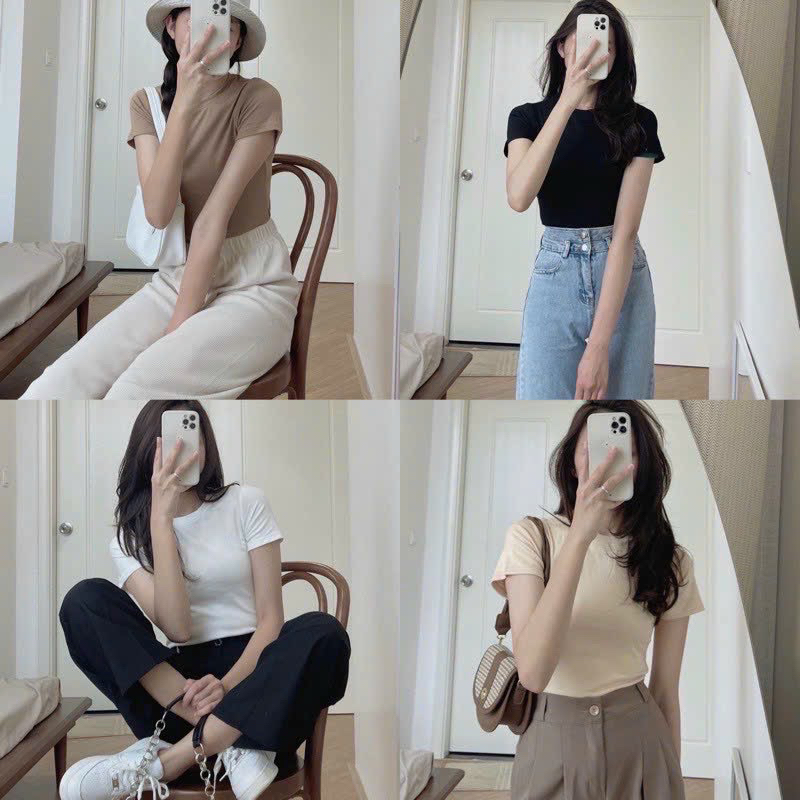 [ Rẻ vô địch ] Áo thun gân trơn form vừa hàng xuất dư  siêu đẹp