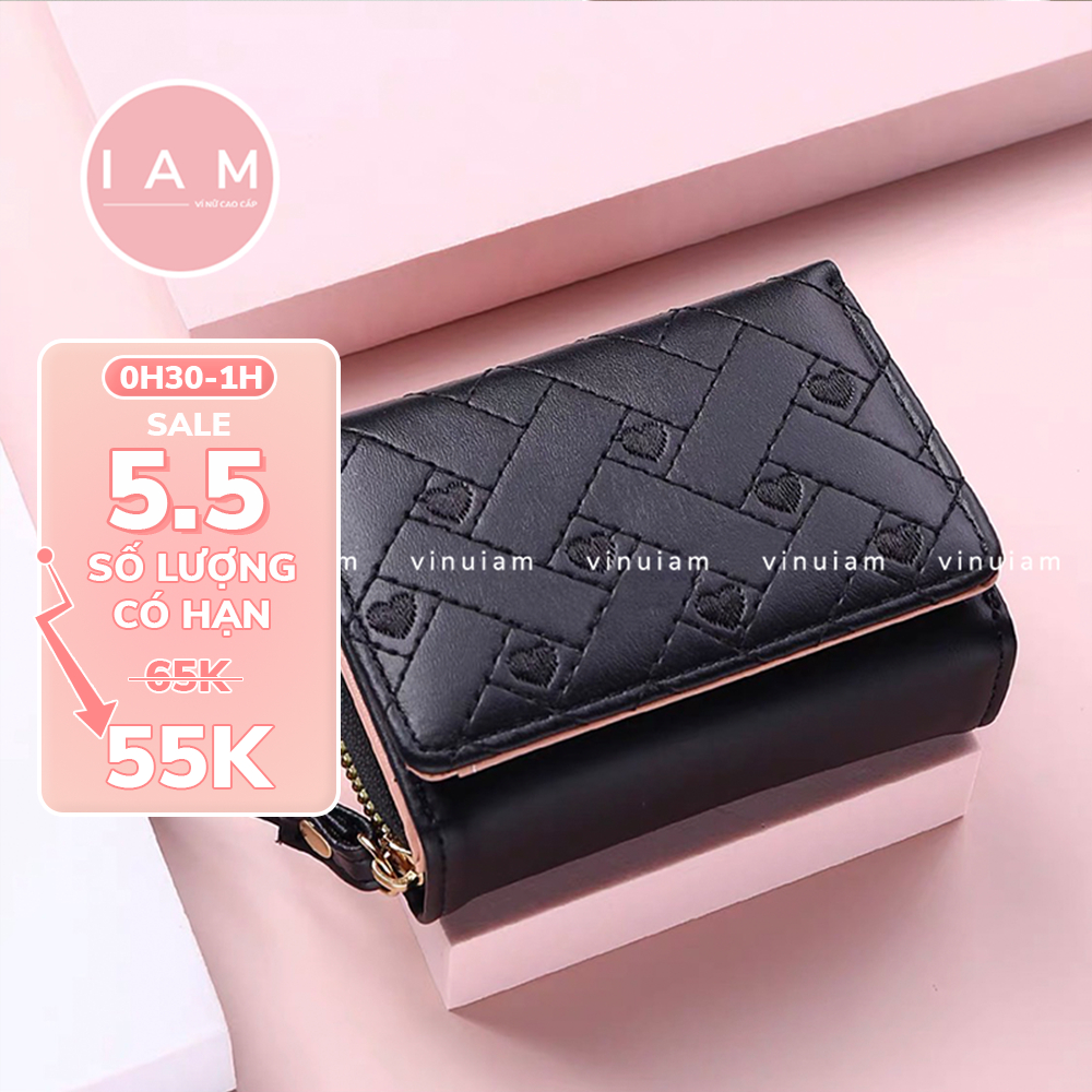 Ví Nữ Mini Thêu Họa Tiết Trái Tim Ví Đựng Tiền Xu Xinh Xắn - V09