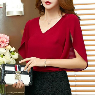 Áo kiểu cổ tim tay loe xẻ cách điệu 💕𝑭𝑹𝑬𝑬𝑺𝑯𝑰𝑷💕 áo kiểu nữ công sở