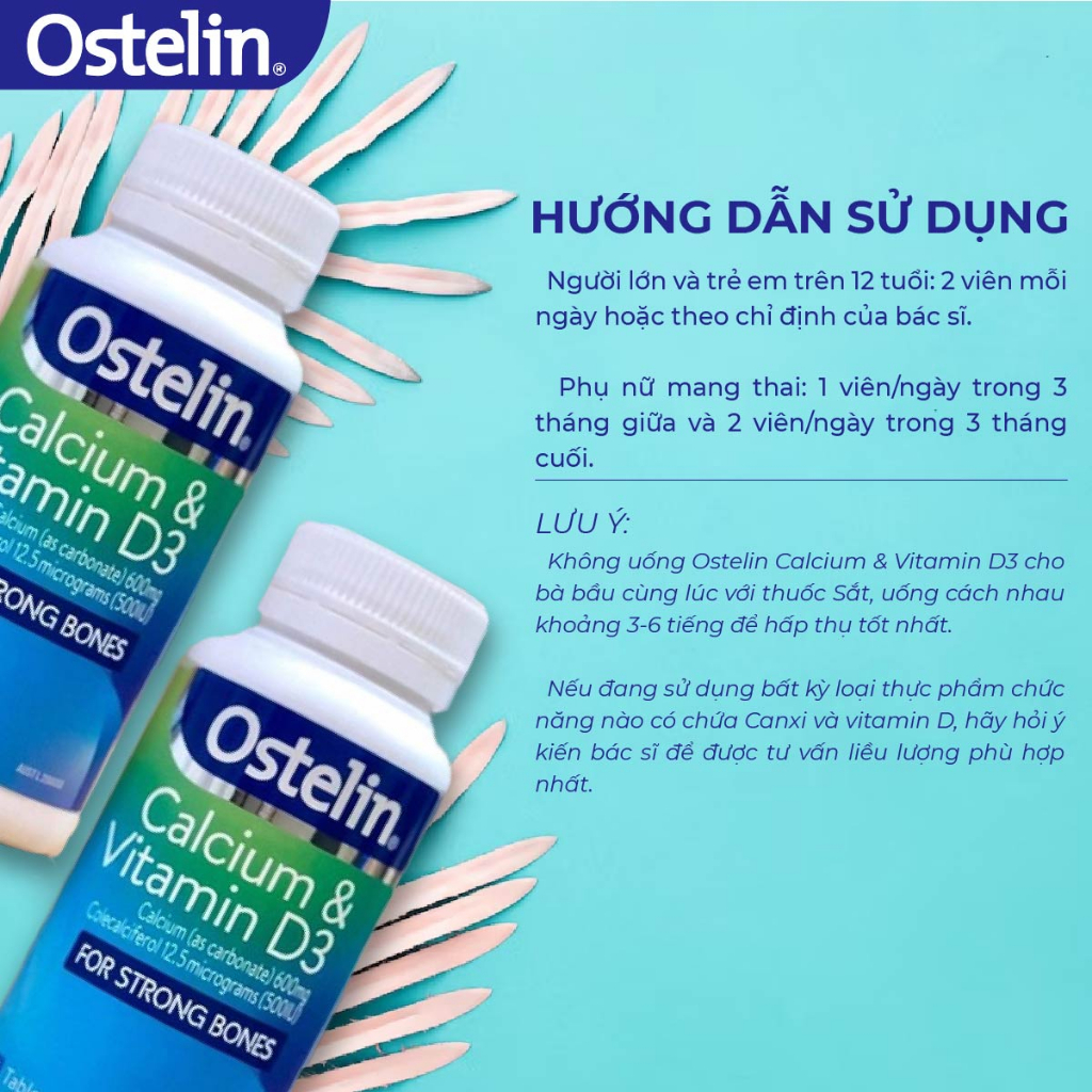Canxi & Vitamin D3 500IU dạng viên cho mẹ bầu Ostelin Kids Calcium & Vitamin D3 130 viên của Úc