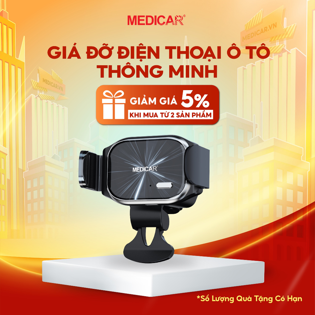 Giá đỡ điện thoại trên Ô Tô, Kẹp điện thoại Ô tô MEDICAR V2 - Sang trọng, chống rung, xoay 360 độ, khóa từ tính hiện đại
