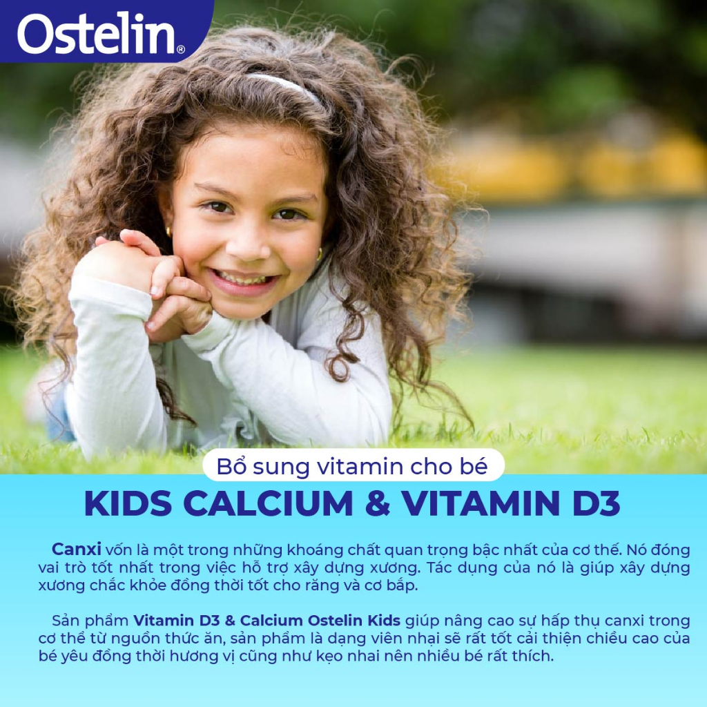 Viên uống bổ sung Calcium & Vitamin D3 Kids Ostelin cho bé, hỗ trợ miễn dịch và cấu trúc xương 90 viên