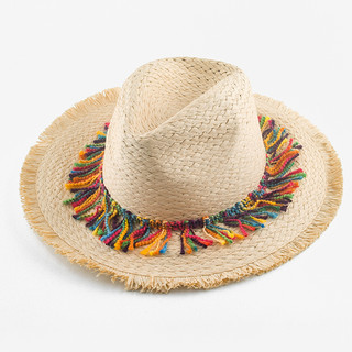 Mũ cói panama đi biển nón cao bồi vintage tua rua nhiều màu