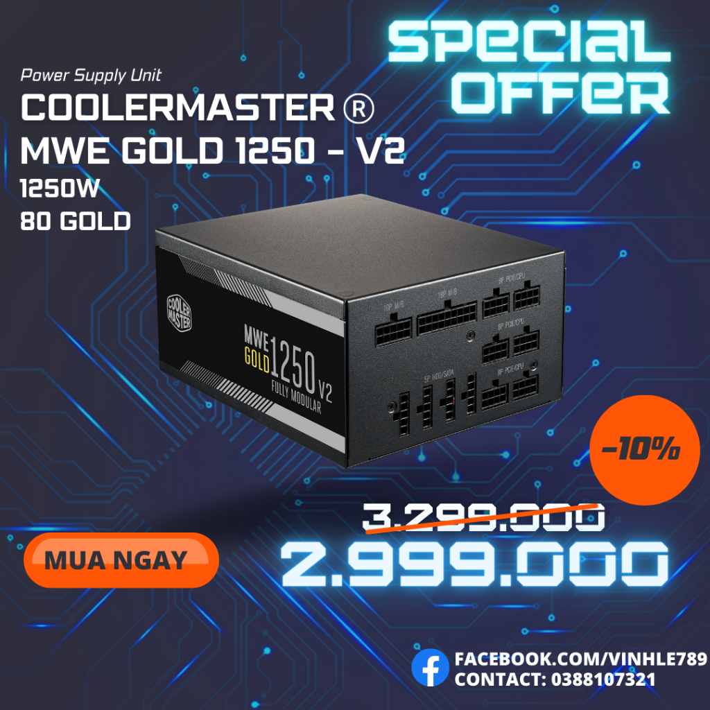 Nguồn máy tính Cooler Master MWE GOLD 1250 - V2 [USED]