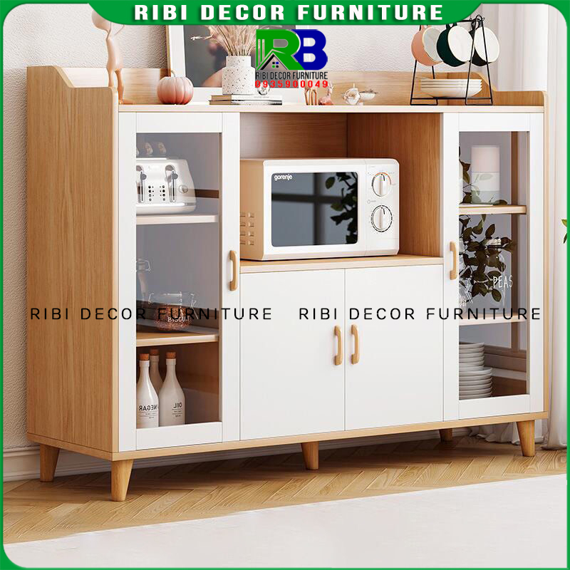 Tủ bếp gỗ, tủ lò nướng, tủ để lò vi sóng đa năng cánh kính hiện đại TĐN201