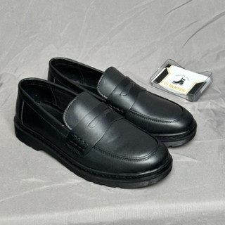 Giày tây nam lười loafer penny black kiểu dáng công sở cao cấp, Giày Viboots da xít đế cao su cao cấp