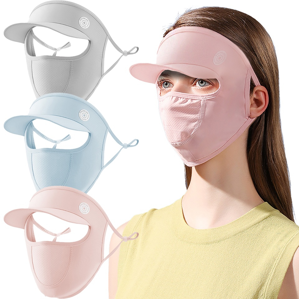 Khẩu trang lụa lạnh thông hơi kết hợp Mũ chống nắng che kín mặt thông thoáng cho nam và nữ - chuẩn từ N99