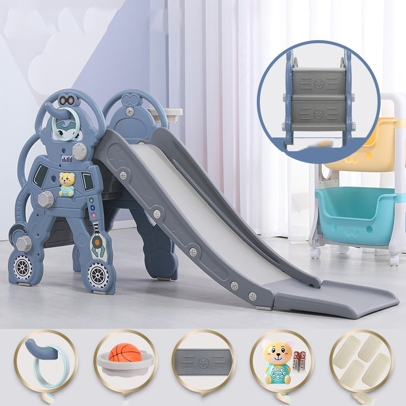 Cầu trượt cho bé, cầu trượt robot tặng kèm gấu phát nhạc và Bóng rổ siêu dễ thương- Babibokids