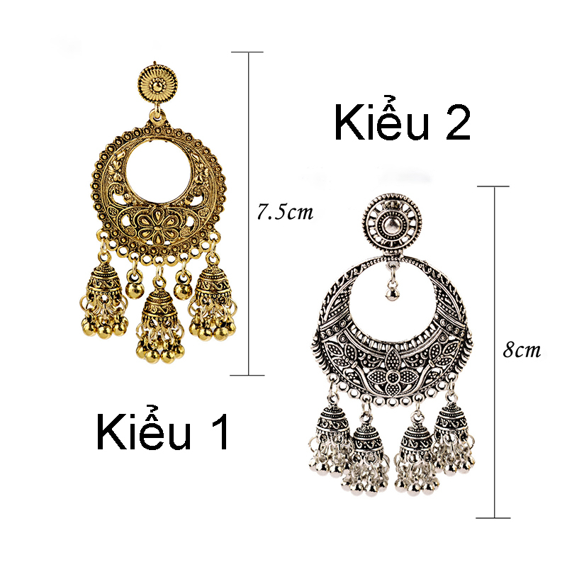 Bông tai đôn hoàng thả dài phong cách boho mông cổ tây tạng