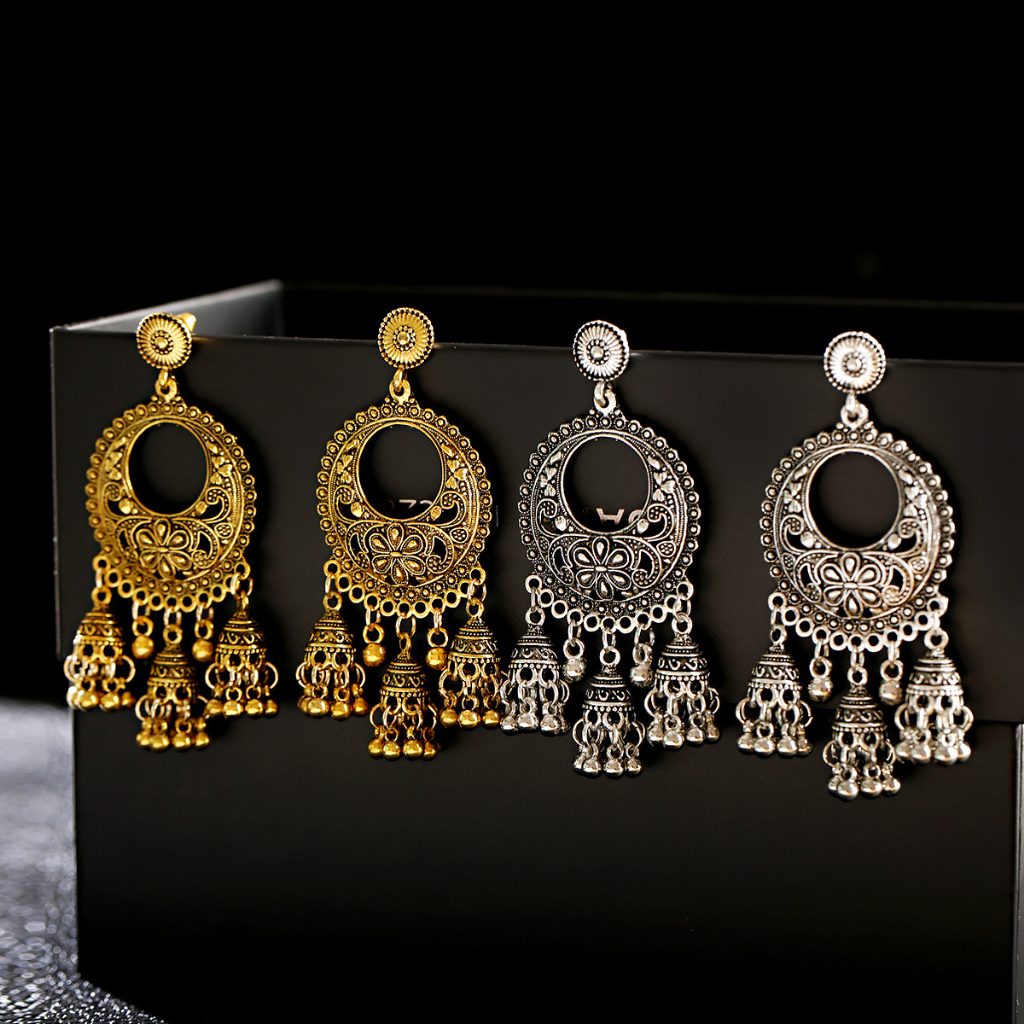 Bông tai đôn hoàng thả dài phong cách boho mông cổ tây tạng