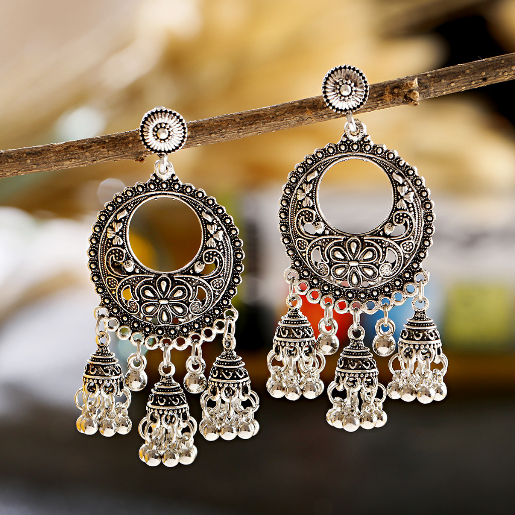 Bông tai đôn hoàng thả dài phong cách boho mông cổ tây tạng