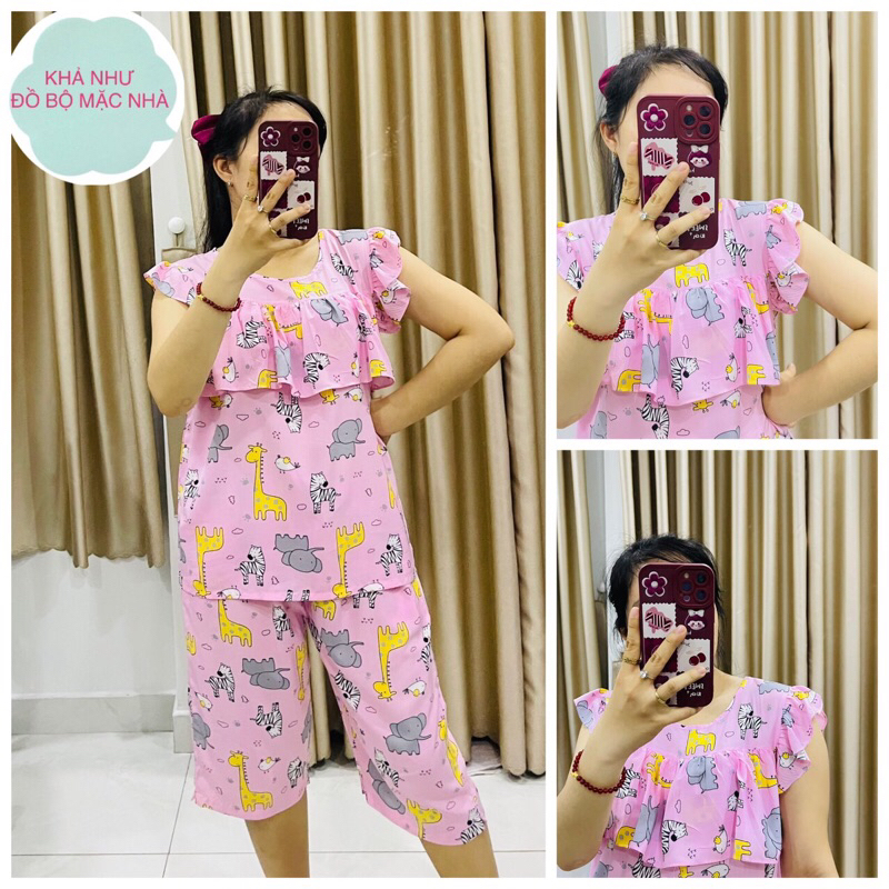 Bộ tole, bộ lanh nữ mặc nhà quần lửng áo tay cánh tiên phối bèo trước ngực