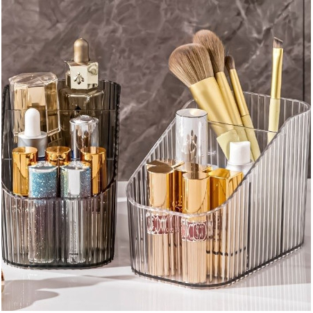 Kệ mica 3 ngăn trong suốt để bàn đựng mỹ phẩm cọ trang điểm, bút, son môi, khay đựng đồ mỹ phẩm trong suốt để bàn đa năn