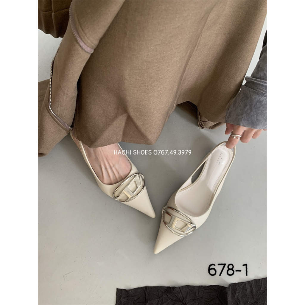 Giày sandal bít mũi đế bệt mũi nhọn quai thun khóa hàng QCCC fulbox 678-1 - HACHI SHOES