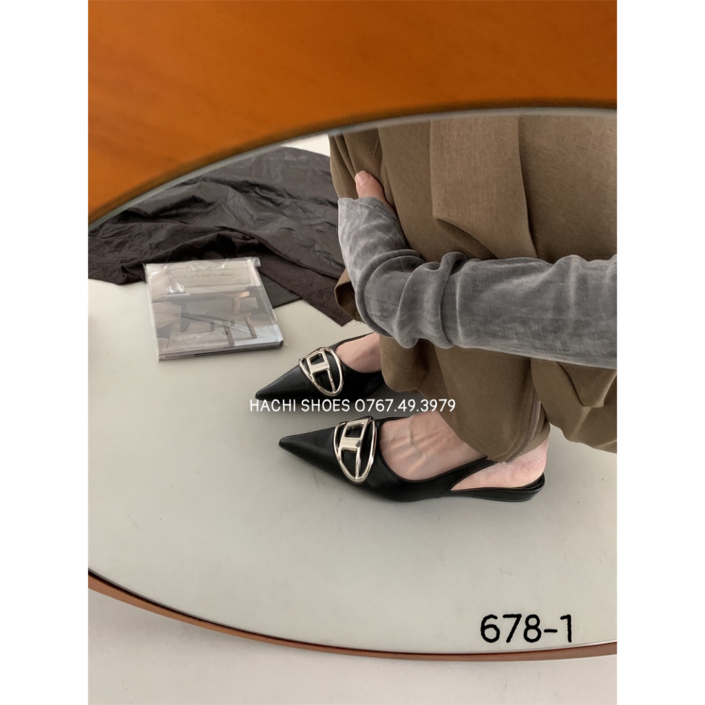 Giày sandal bít mũi đế bệt mũi nhọn quai thun khóa hàng QCCC fulbox 678-1 - HACHI SHOES