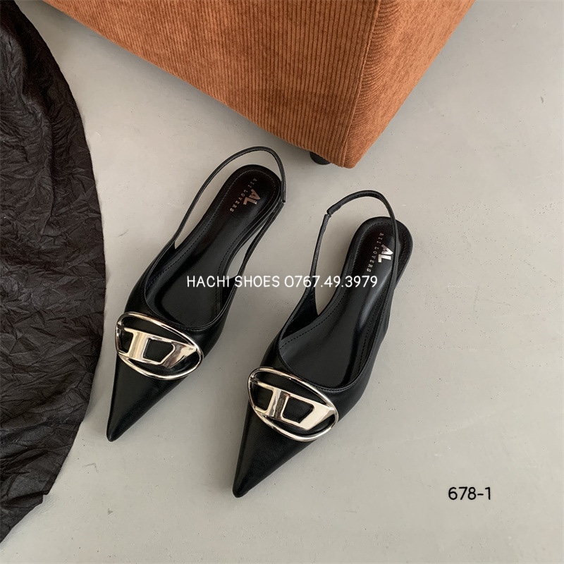 Giày sandal bít mũi đế bệt mũi nhọn quai thun khóa hàng QCCC fulbox 678-1 - HACHI SHOES