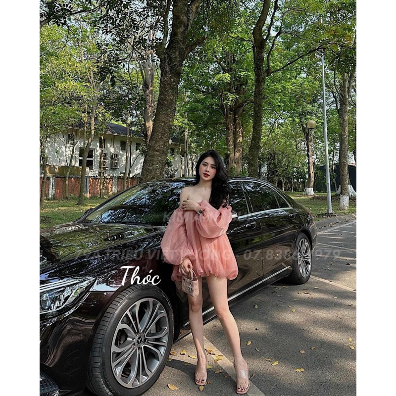 Váy nữ babydoll trễ vai chân phồng công chúa đi biển đi chơi