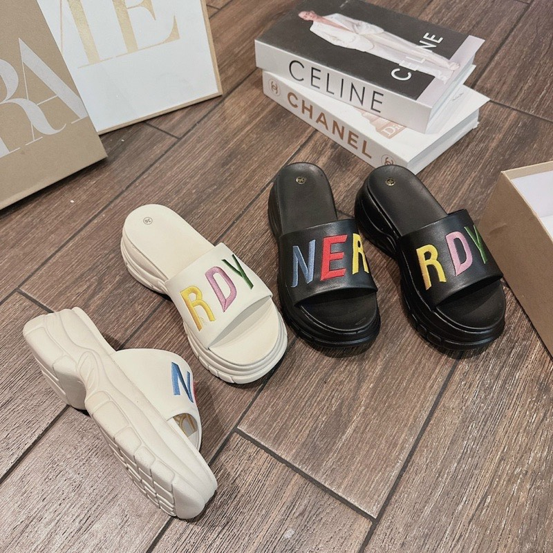 Dép nữ quai ngang thêu nedy cao 5 phân phiên bản loại cao cấp , Mẫu dép đẹp thời trang đủ size 35 – 39