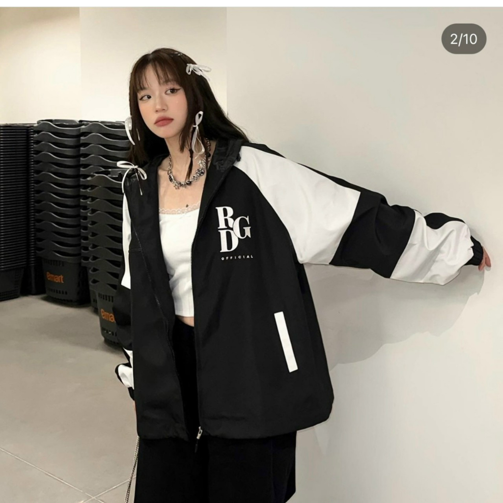 Áo Khoác dù Chữ RDG Regods 2 Lớp Khóa Zip Phối Màu Nam Nữ Cặp Đôi Couple - Kiểu Áo Bomber Gió Thu Đông