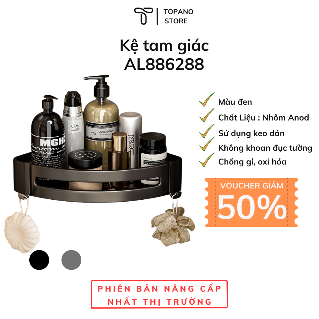 Kệ gắn góc tường TOPANO đựng đồ đa năng tiện lợi cho phòng tắm AL886288