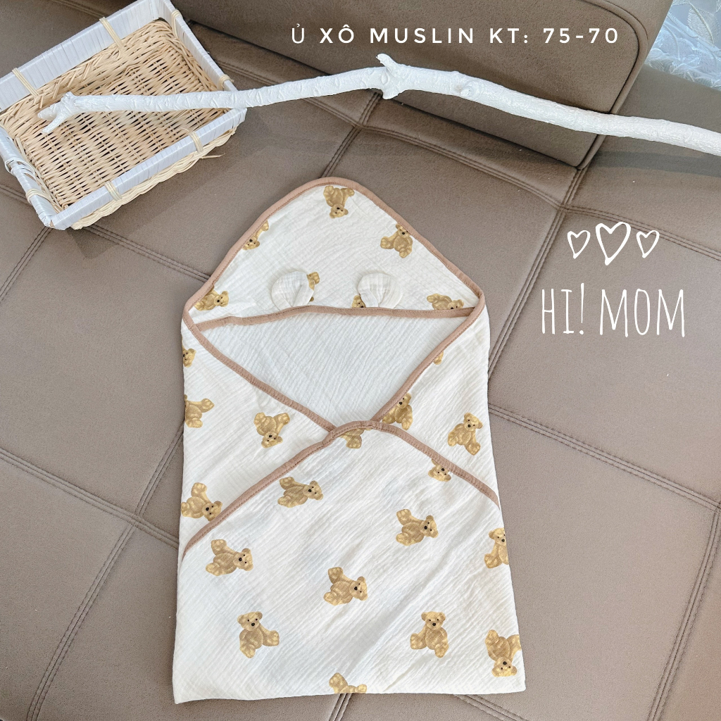 Choàng Ủ Xô Muslin 4 Lớp  HIMOM - Wooyi Có Mũ Thoáng Mát Mềm Mịn Cho Bé Sơ Sinh