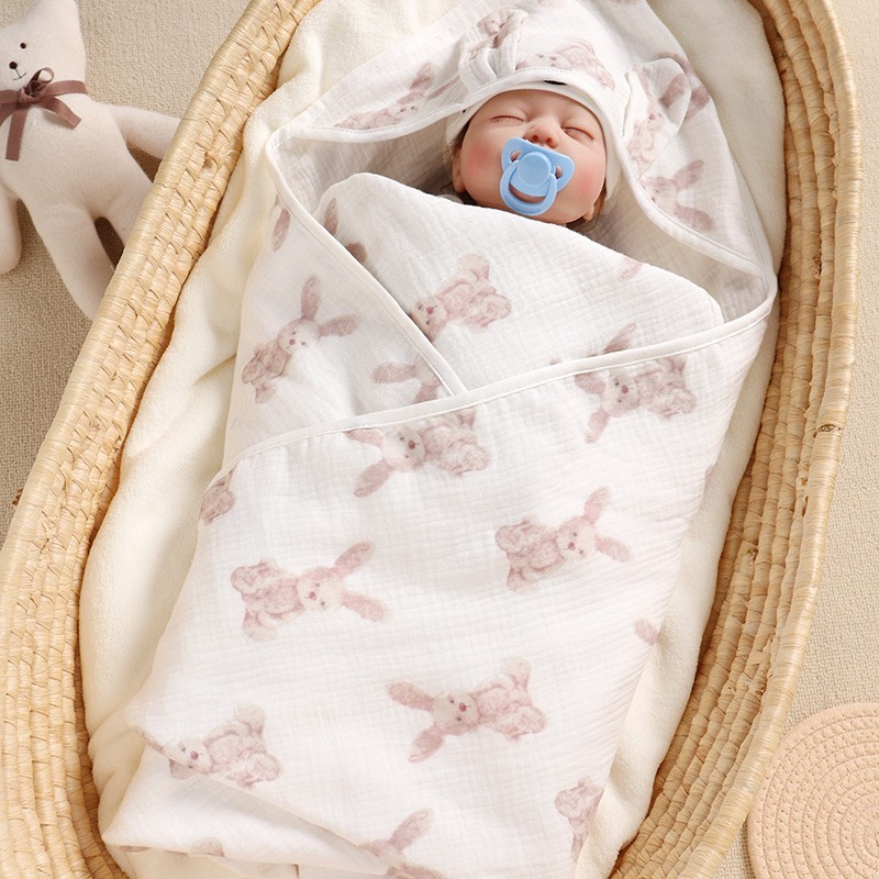 Choàng Ủ Xô Muslin 4 Lớp  HIMOM - Wooyi Có Mũ Thoáng Mát Mềm Mịn Cho Bé Sơ Sinh