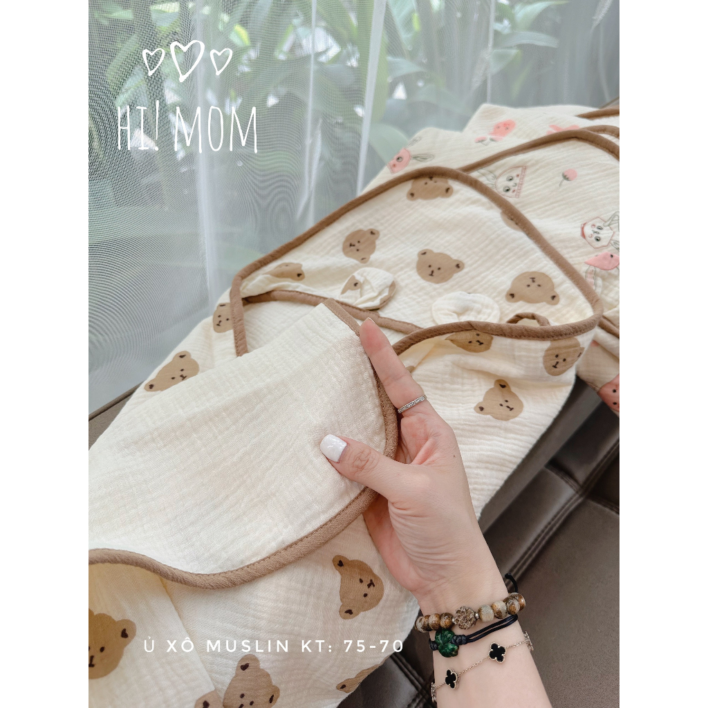 Choàng Ủ Xô Muslin 4 Lớp  HIMOM - Wooyi Có Mũ Thoáng Mát Mềm Mịn Cho Bé Sơ Sinh