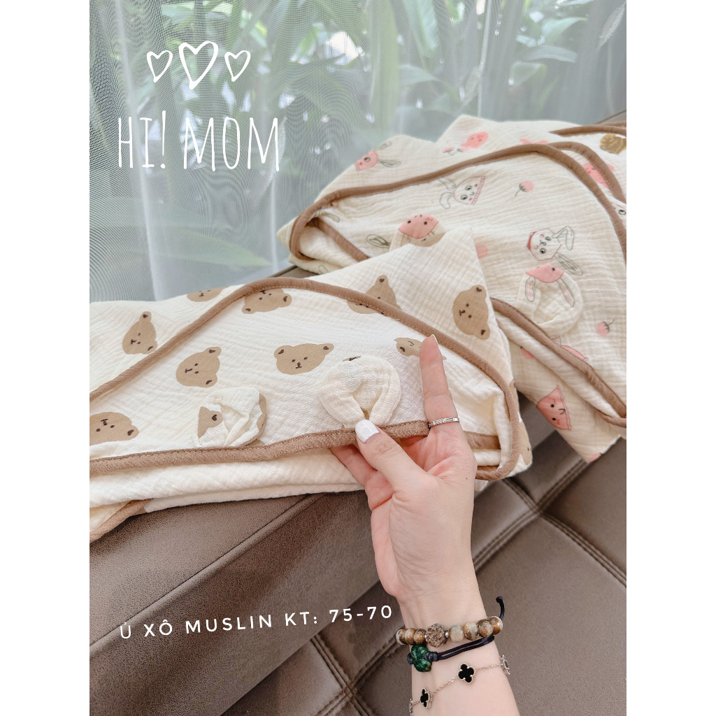 Choàng Ủ Xô Muslin 4 Lớp  HIMOM - Wooyi Có Mũ Thoáng Mát Mềm Mịn Cho Bé Sơ Sinh