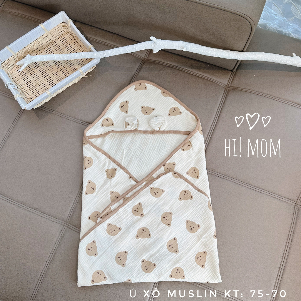 Choàng Ủ Xô Muslin 4 Lớp  HIMOM - Wooyi Có Mũ Thoáng Mát Mềm Mịn Cho Bé Sơ Sinh