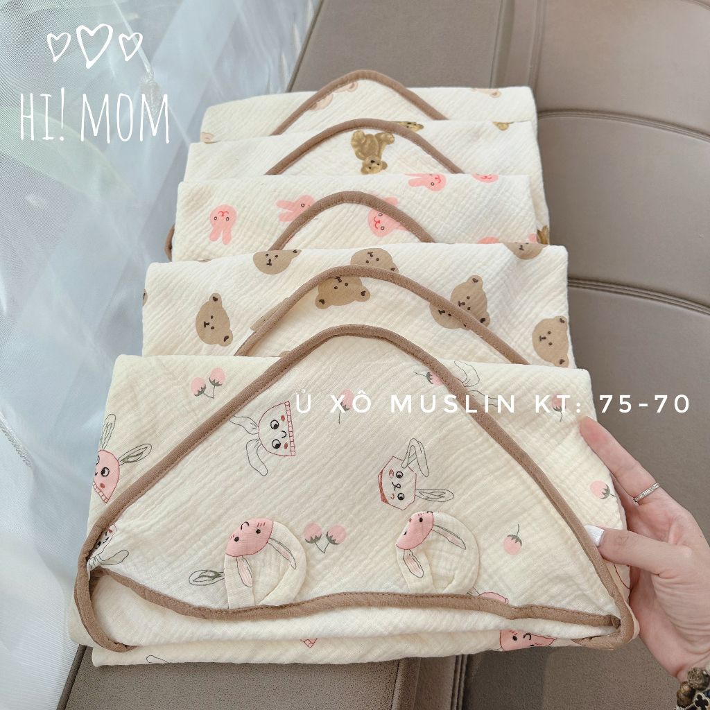 Choàng Ủ Xô Muslin 4 Lớp  HIMOM - Wooyi Có Mũ Thoáng Mát Mềm Mịn Cho Bé Sơ Sinh