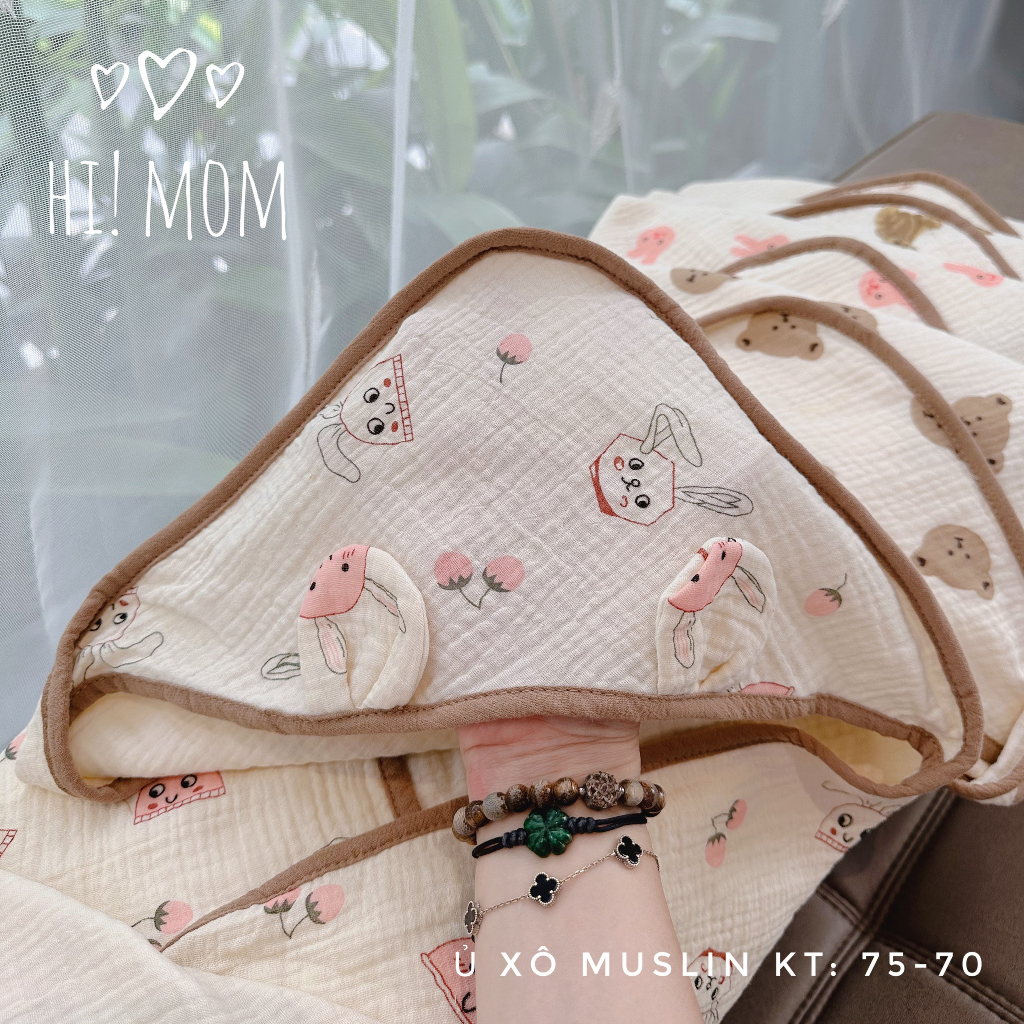 Choàng Ủ Xô Muslin 4 Lớp  HIMOM - Wooyi Có Mũ Thoáng Mát Mềm Mịn Cho Bé Sơ Sinh