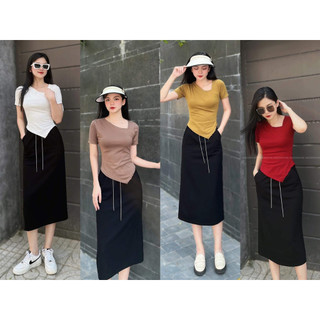 Áo thun trơn vạt nhọn cổ xéo