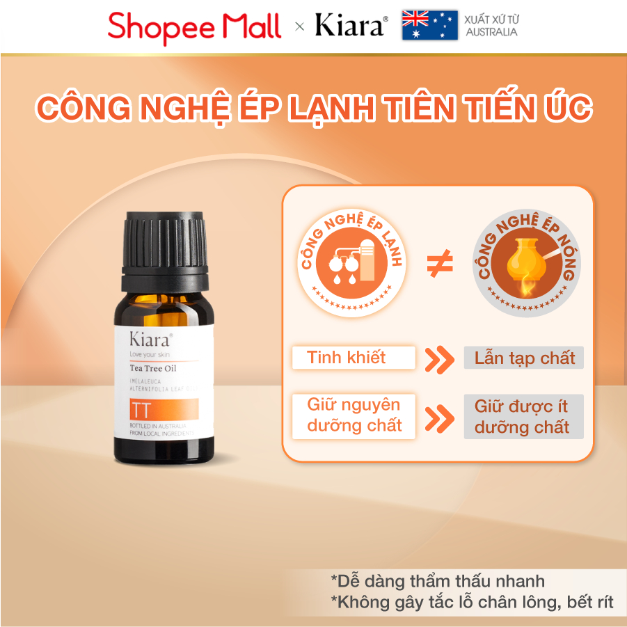 [Deal] Tinh dầu tràm trà chấm mụn giảm mụn Kiara Tea Tree Oil 10ml