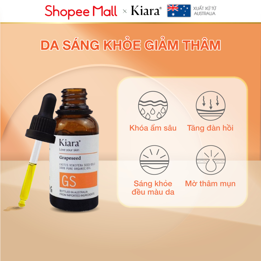 (Deal) Dầu dưỡng ẩm mờ thâm mụn sáng da Kiara Grapeseed Oil 30ml